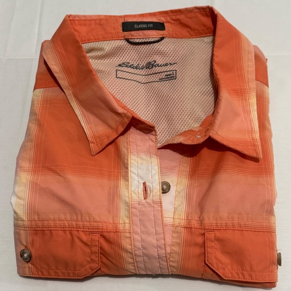 women eddie bauer polo shirt orange size large button down with pocket in front - Picture 9 of 10